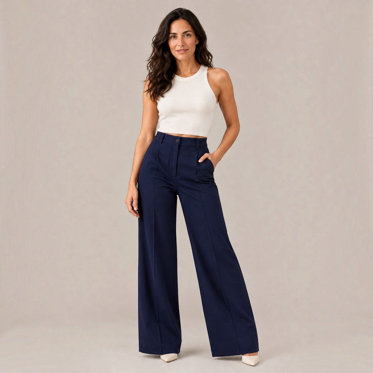 Pantalón Mujer Elegante de Talle Alto Recto Ancho