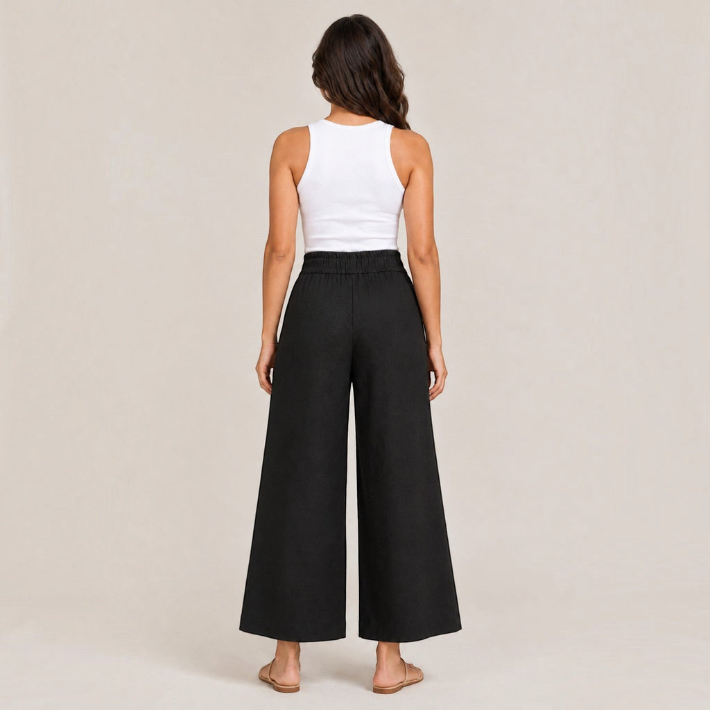 Pantalón Mujer de Algodón Recto con Cintura Elástica