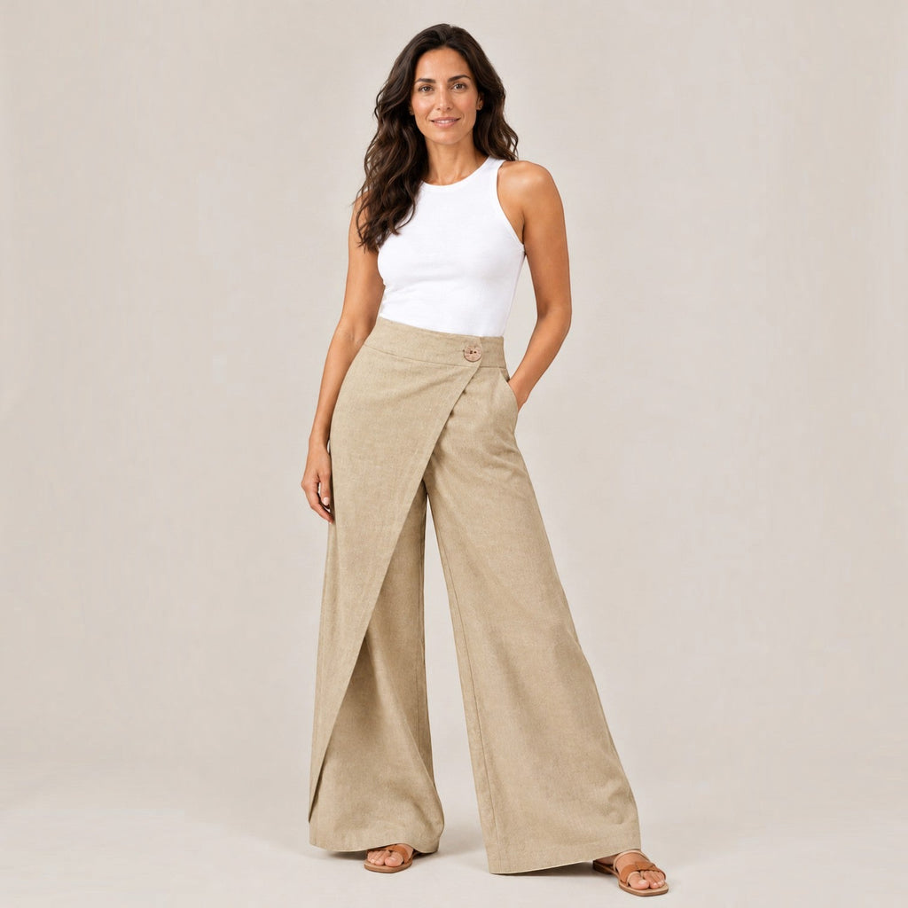 Pantalón Mujer de Algodón Recto con Cintura Elástica