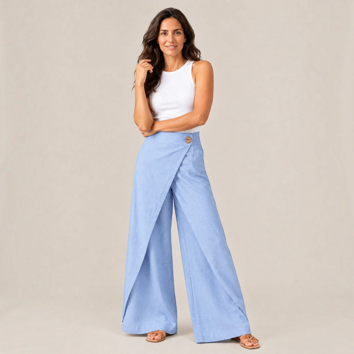 Pantalón Mujer de Algodón Recto con Cintura Elástica