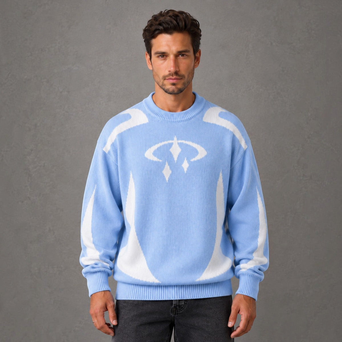 Jersey Hombre Cuello Redondo con Estampado Tejido Streetwear