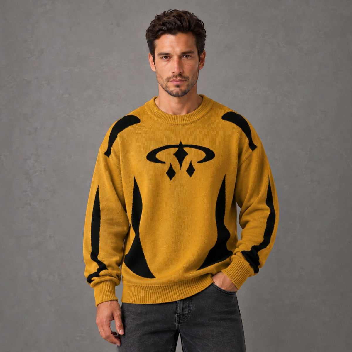 Jersey Hombre Cuello Redondo con Estampado Tejido Streetwear