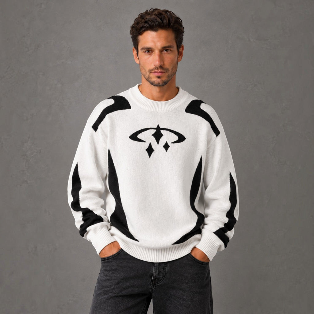 Jersey Hombre Cuello Redondo con Estampado Tejido Streetwear