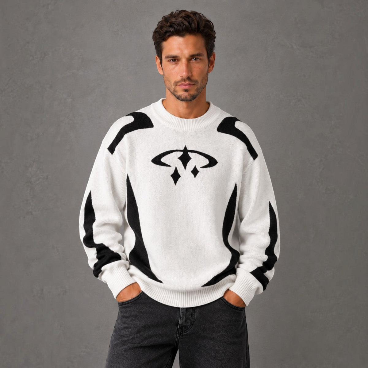 Jersey Hombre Cuello Redondo con Estampado Tejido Streetwear