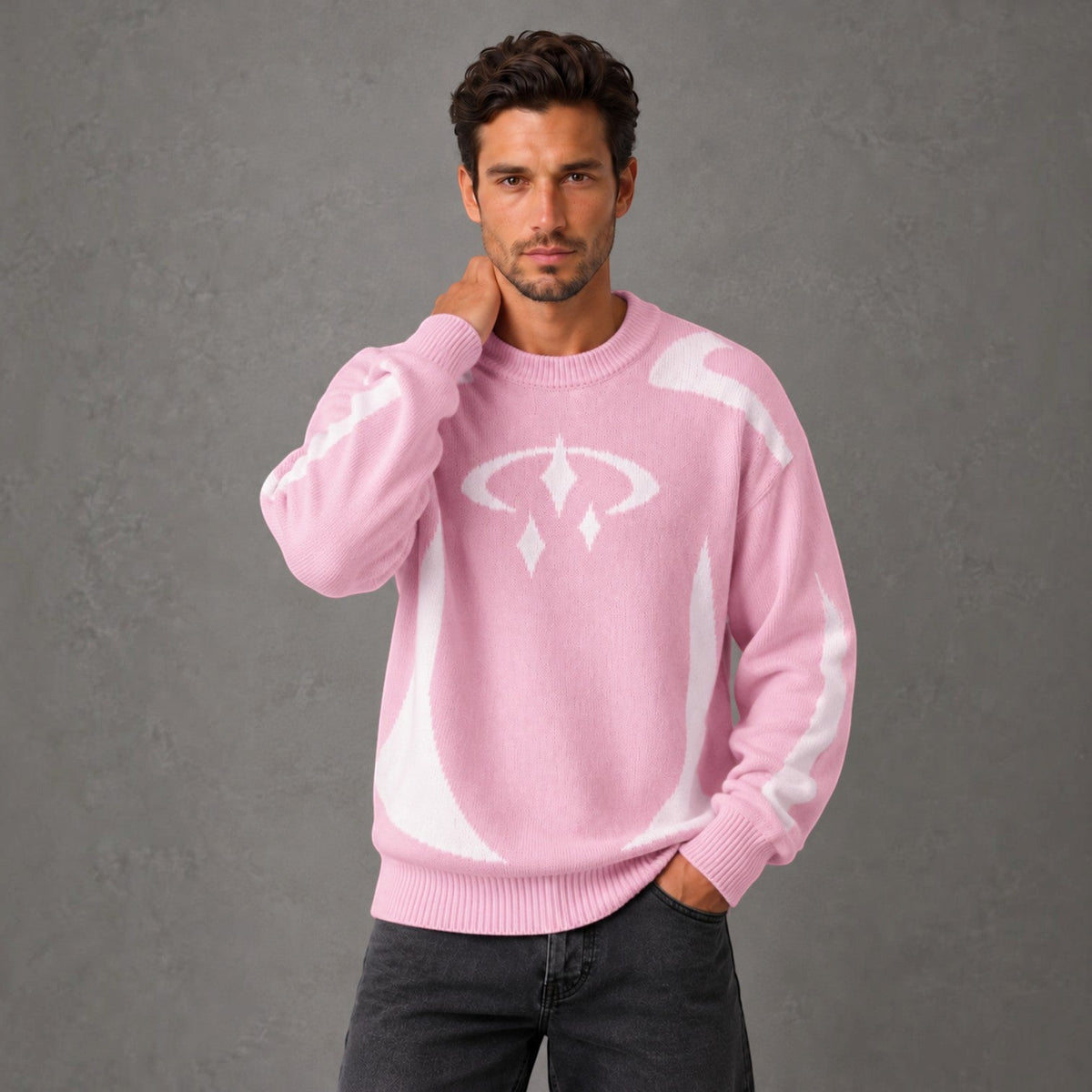 Jersey Hombre Cuello Redondo con Estampado Tejido Streetwear