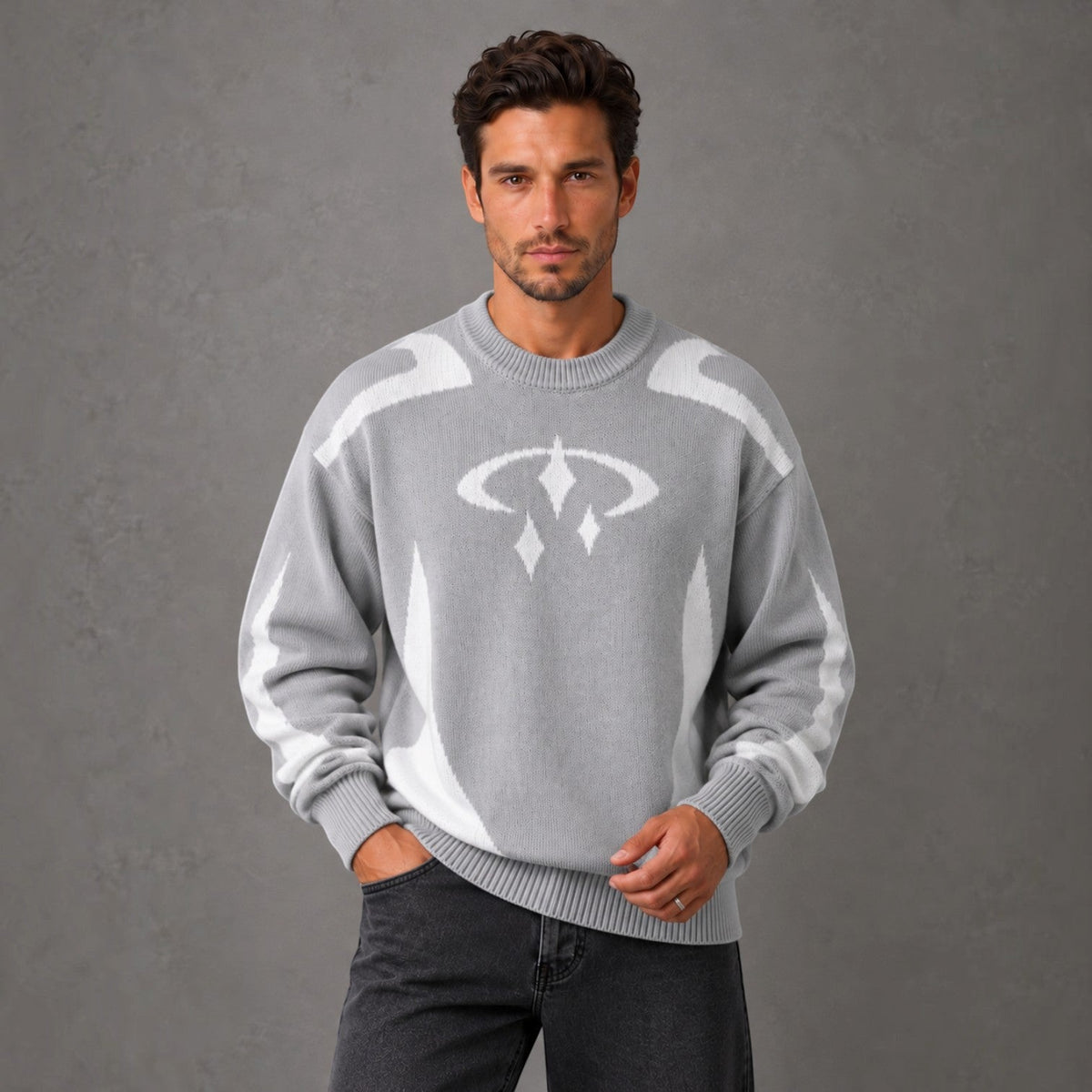 Jersey Hombre Cuello Redondo con Estampado Tejido Streetwear