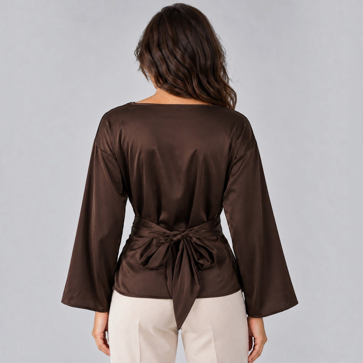 Blusa Mujer Efecto Satén con Cinturón para Noche