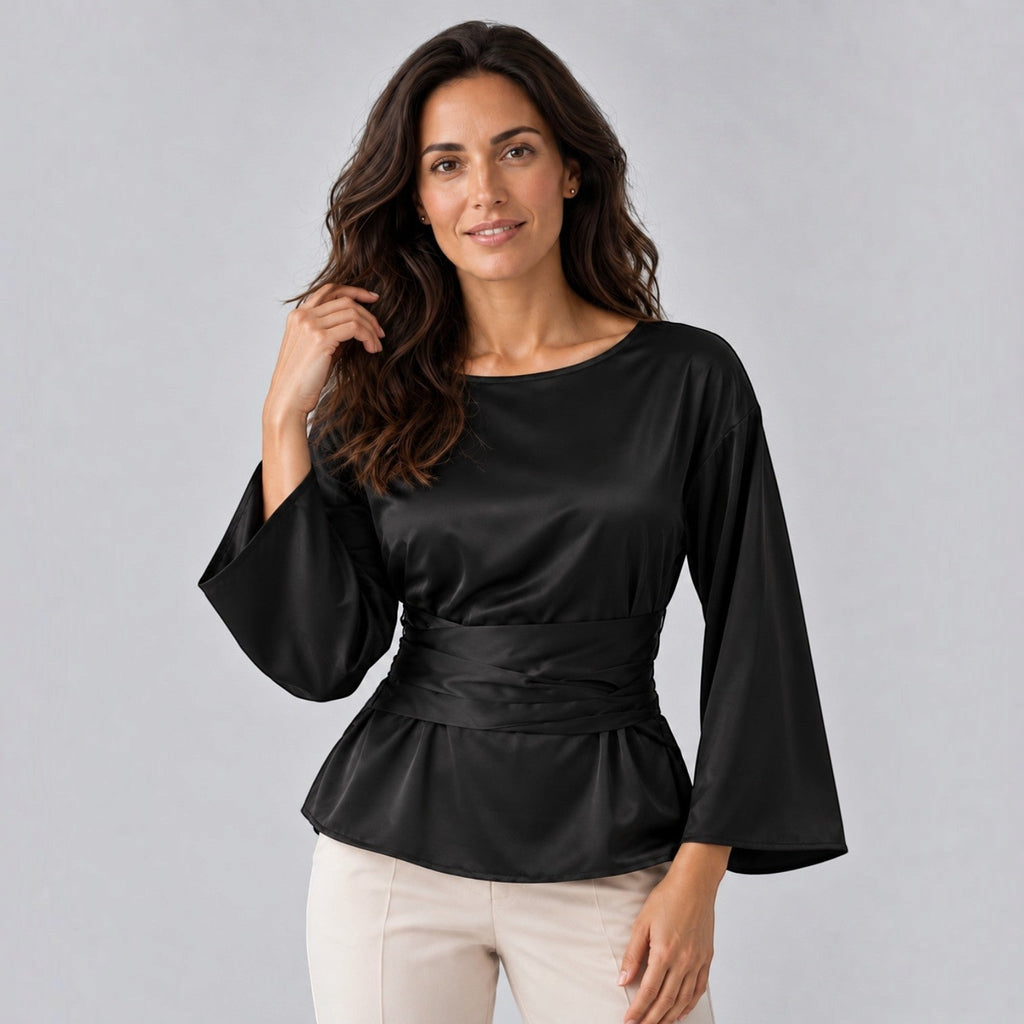 Blusa Mujer Efecto Satén con Cinturón para Noche