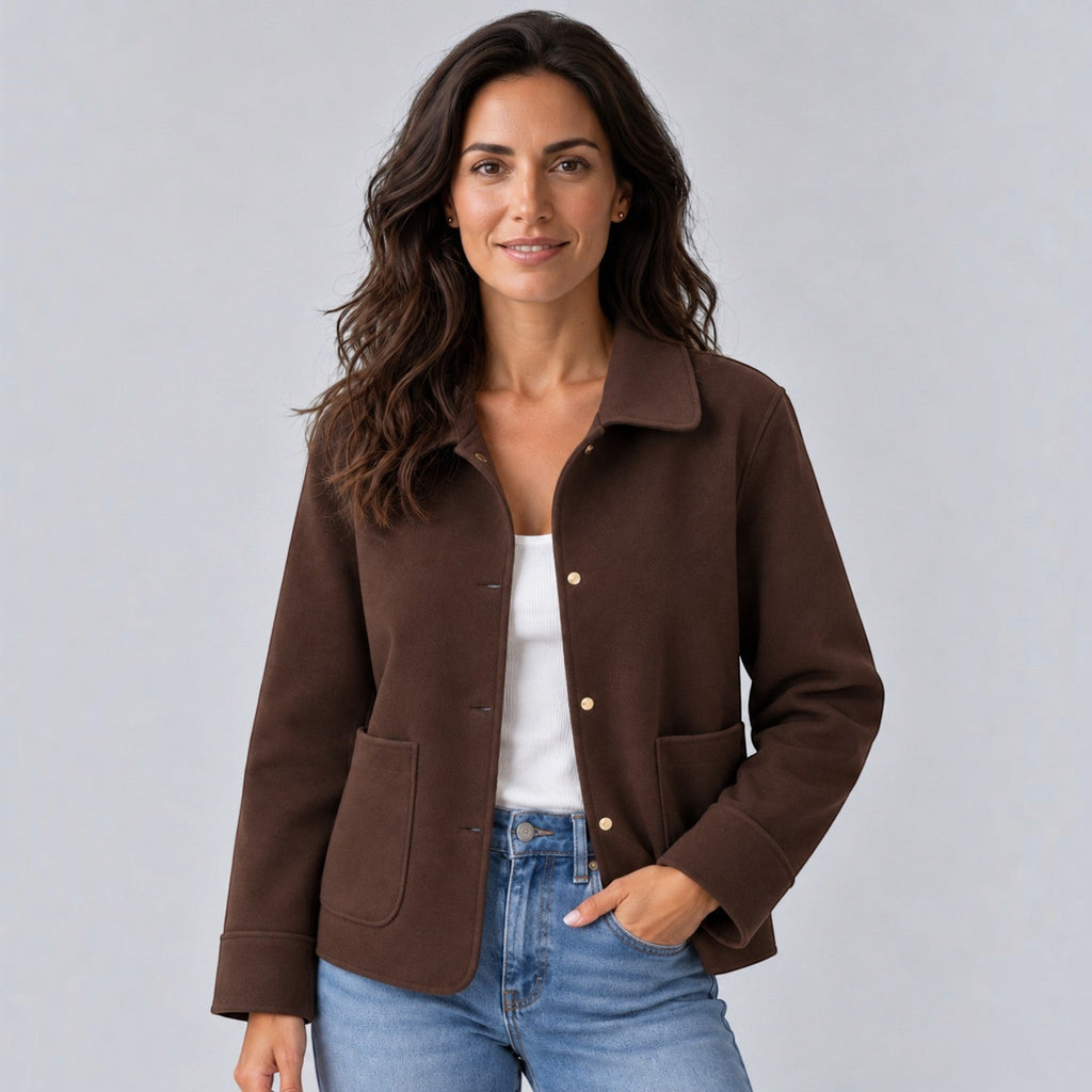 Camisa Chaqueta Mujer con Cuello Solapa y Bolsillos