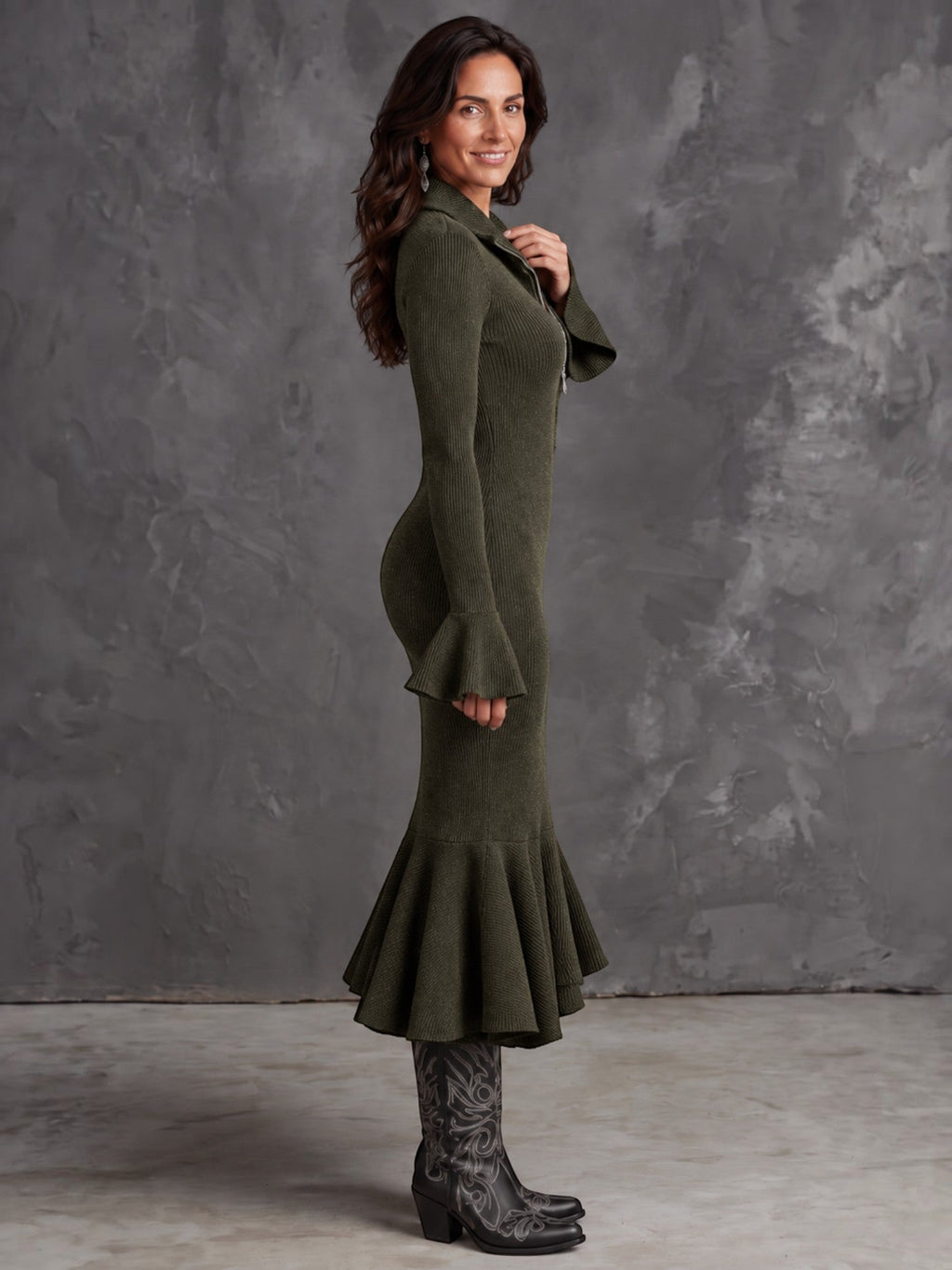 Vestido Midi Mujer Punto Canalé
