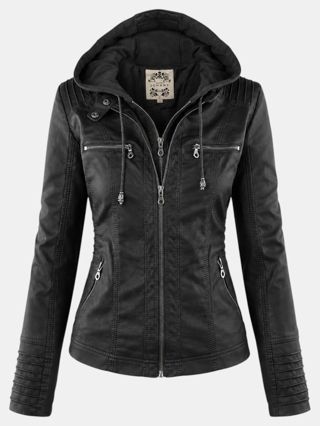 Chaqueta Impermeable de Polipiel para Mujer con Capucha