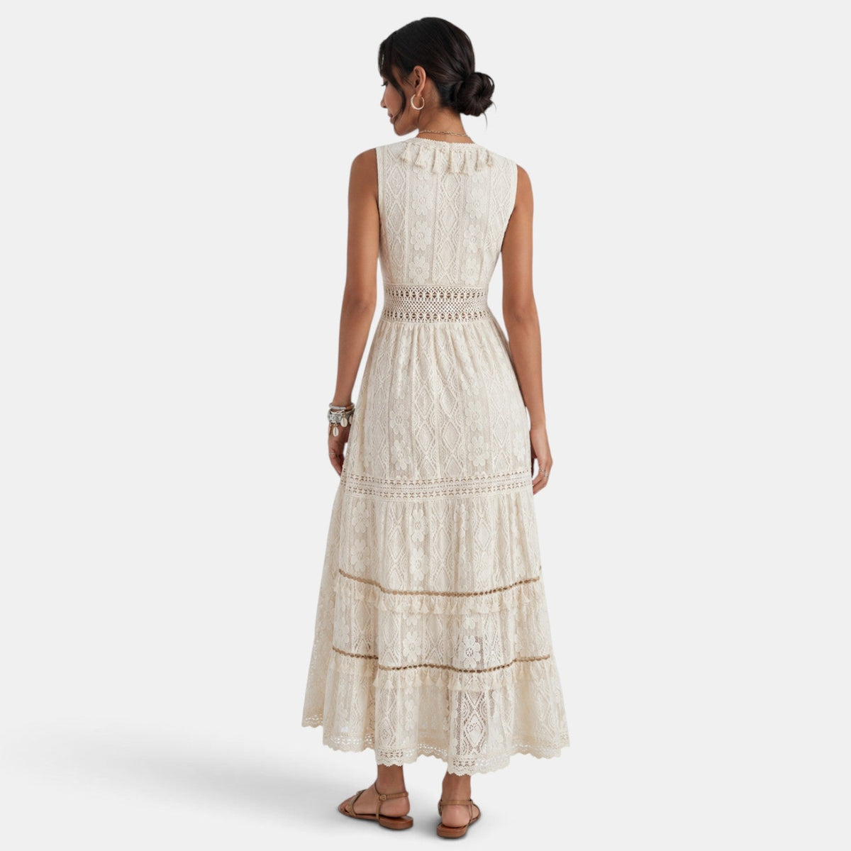 Vestido Maxi Boho Encaje Mujer Cuello V