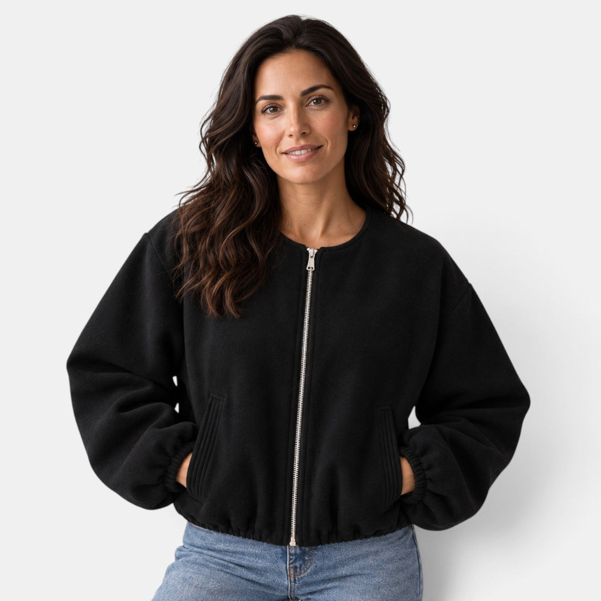 Chaqueta Bomber Mujer Cropped en Fleece