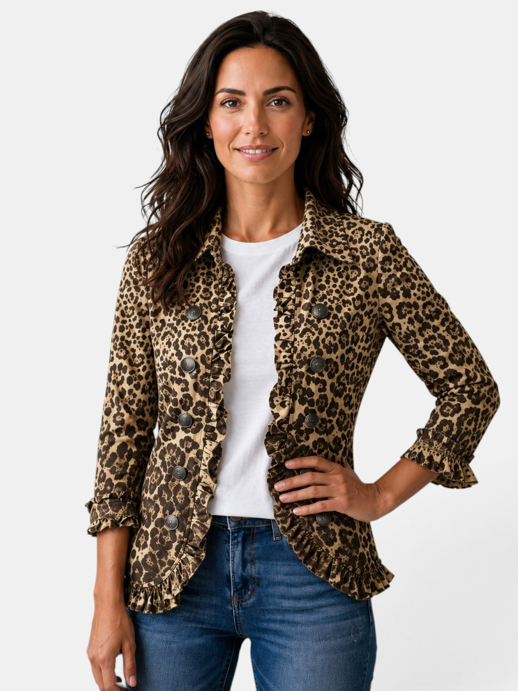 Blazer Mujer Elegante con Volantes y Solapa Plisada