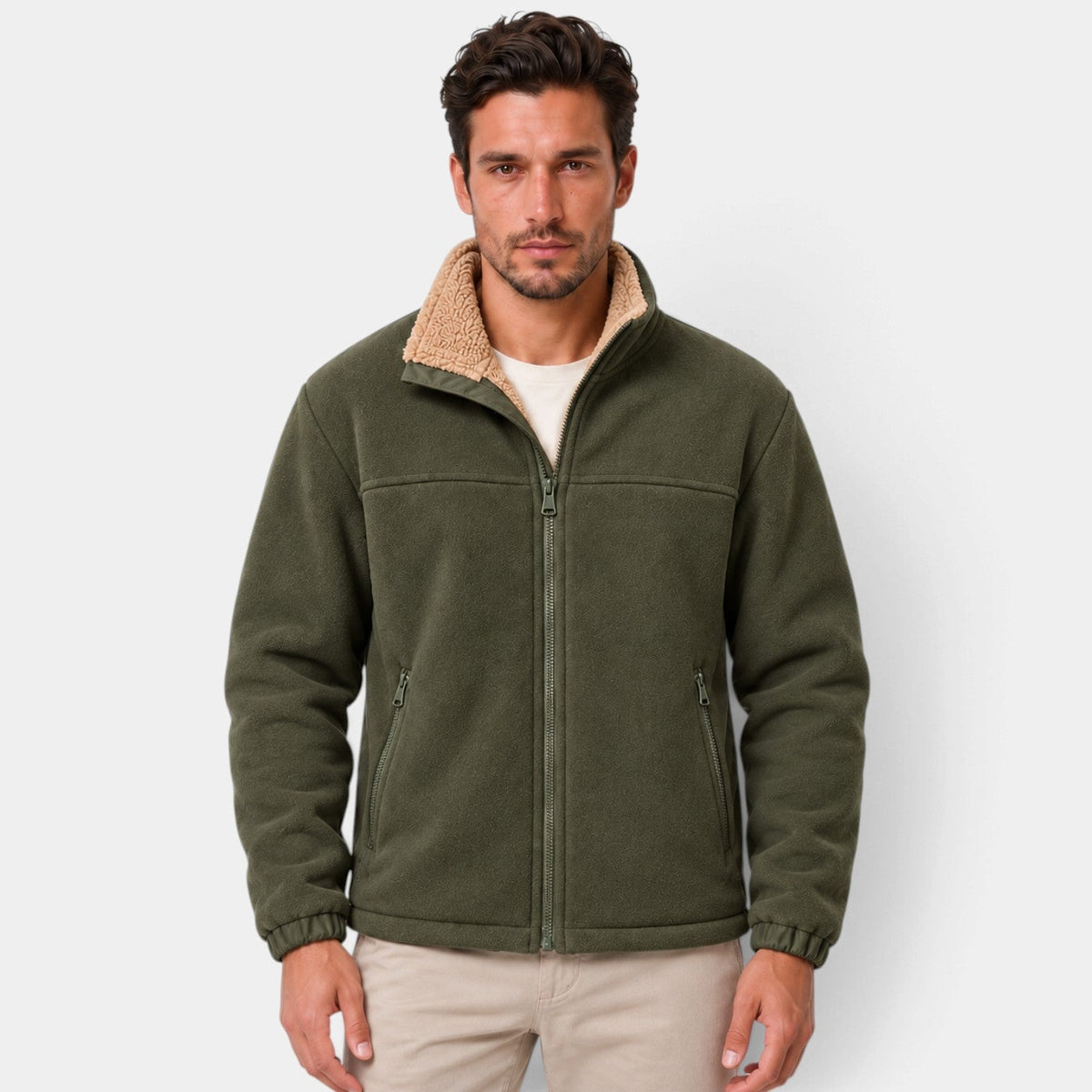 Chaqueta Hombre de Forro Polar con Sherpa y Cremallera Completa