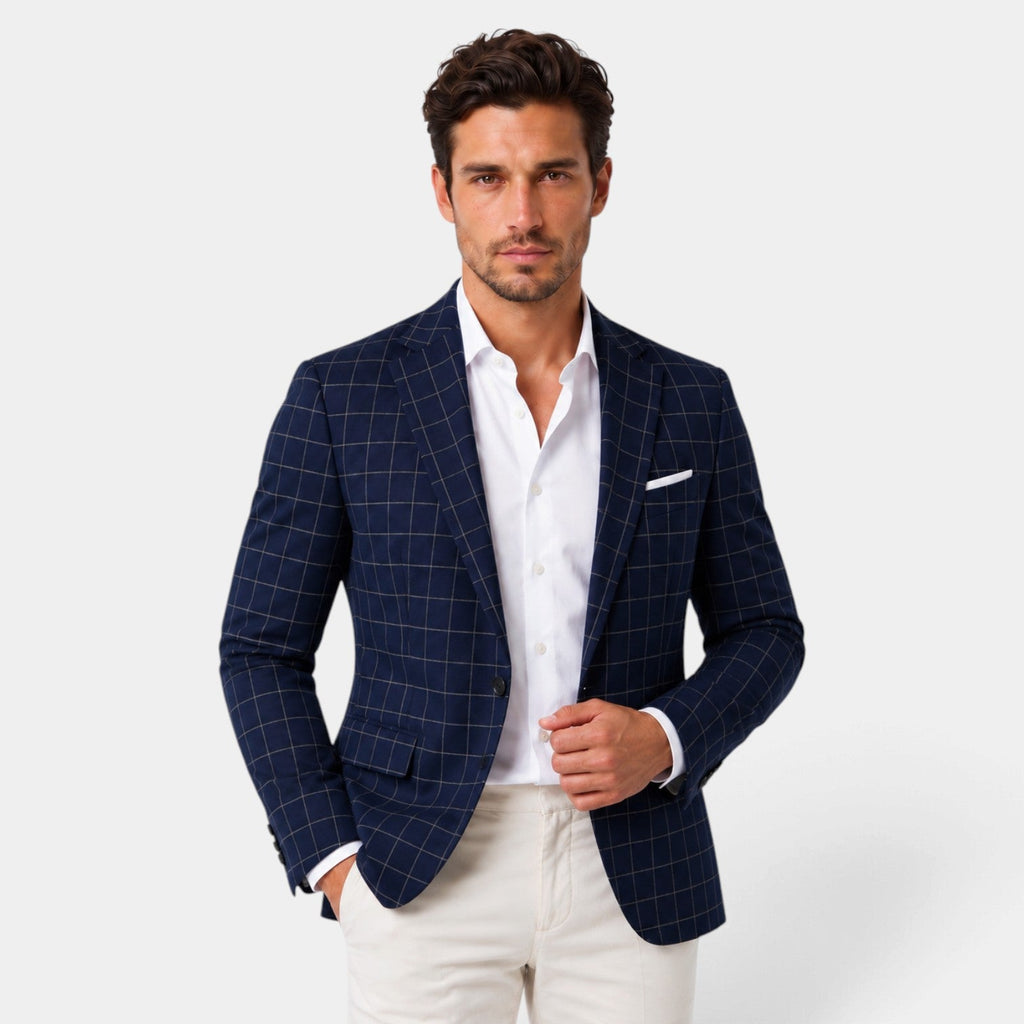 Americana Entallada de Cuadros Windowpane para Hombre