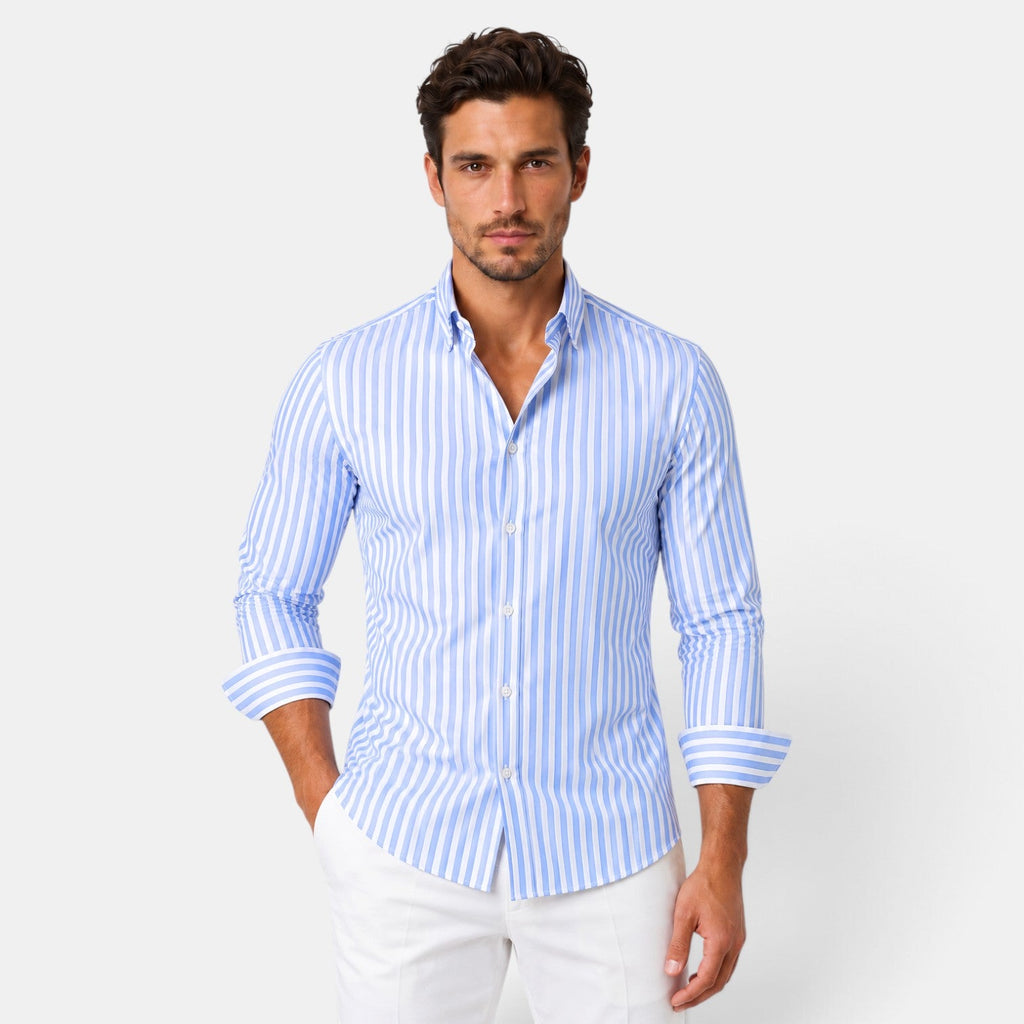 Camisa de Rayas para Hombre Manga Larga Corte Regular