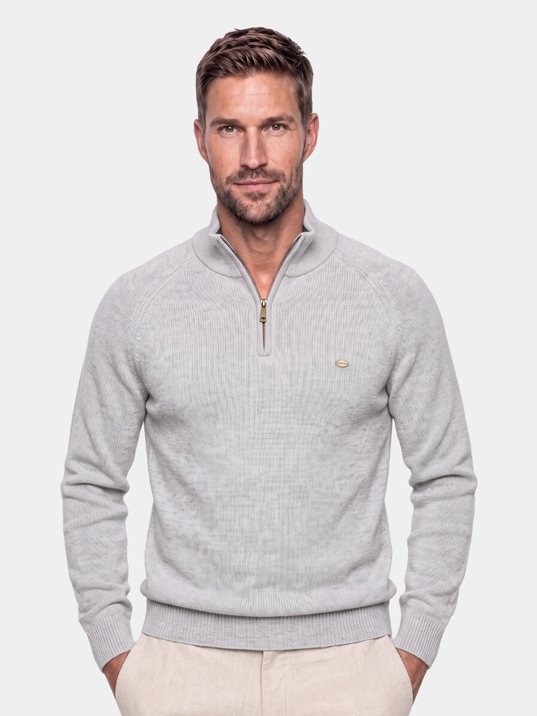 Suéter Elegante con Cremallera de Cuarto - Cross & Crown