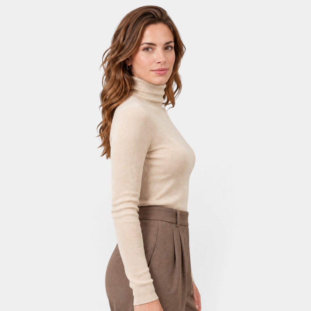 Jersey de Cachemira Mujer Cuello Alto Entallado