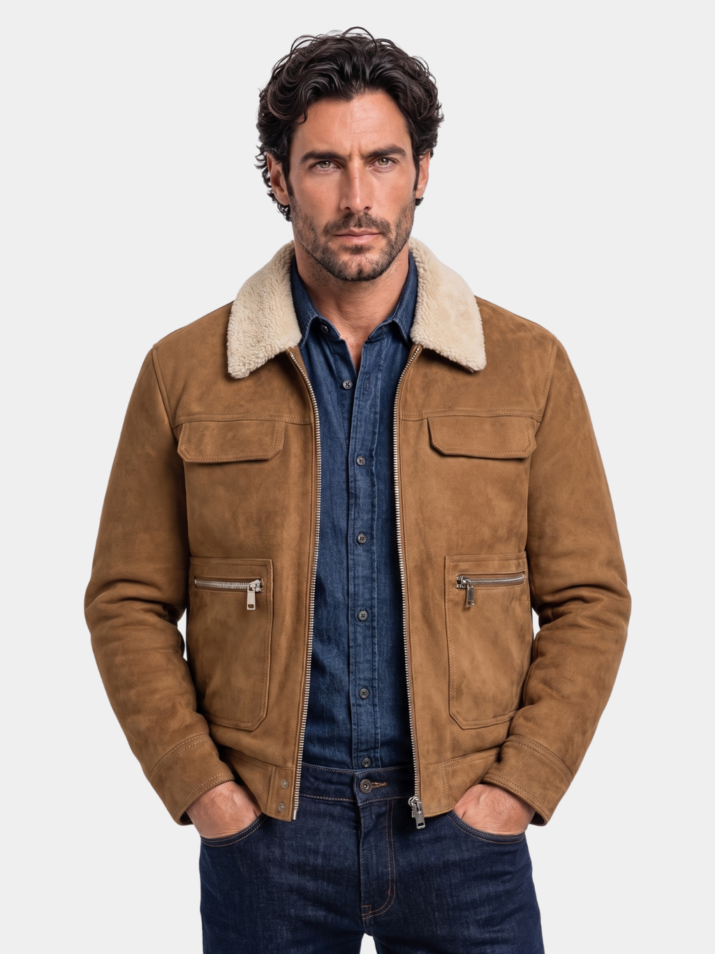 Chaqueta de Suede de Forro Polar Esencial - Cross & Crown
