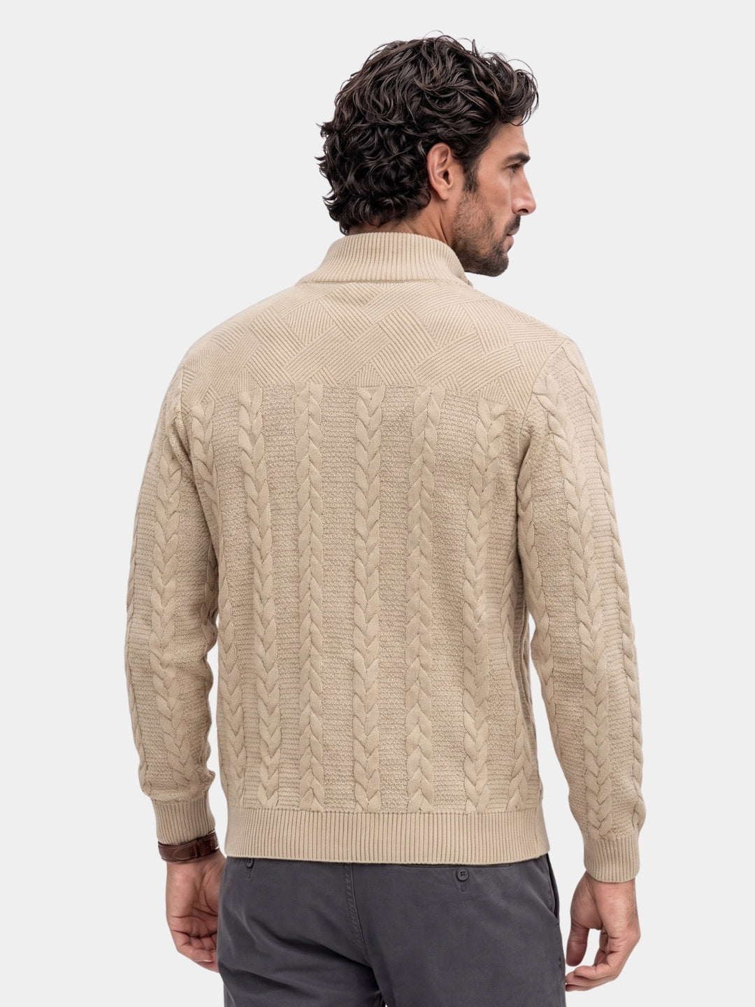 Suéter de Cuello Alto con Media Cremallera Esencial Henley - Cross & Crown
