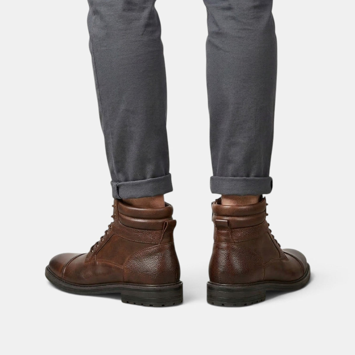 Botines de Piel para Hombre con Cordones y Cremallera Lateral