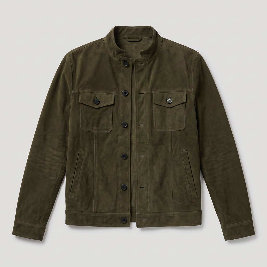 Chaqueta Hombre Efecto Ante Botones Estilo Trucker