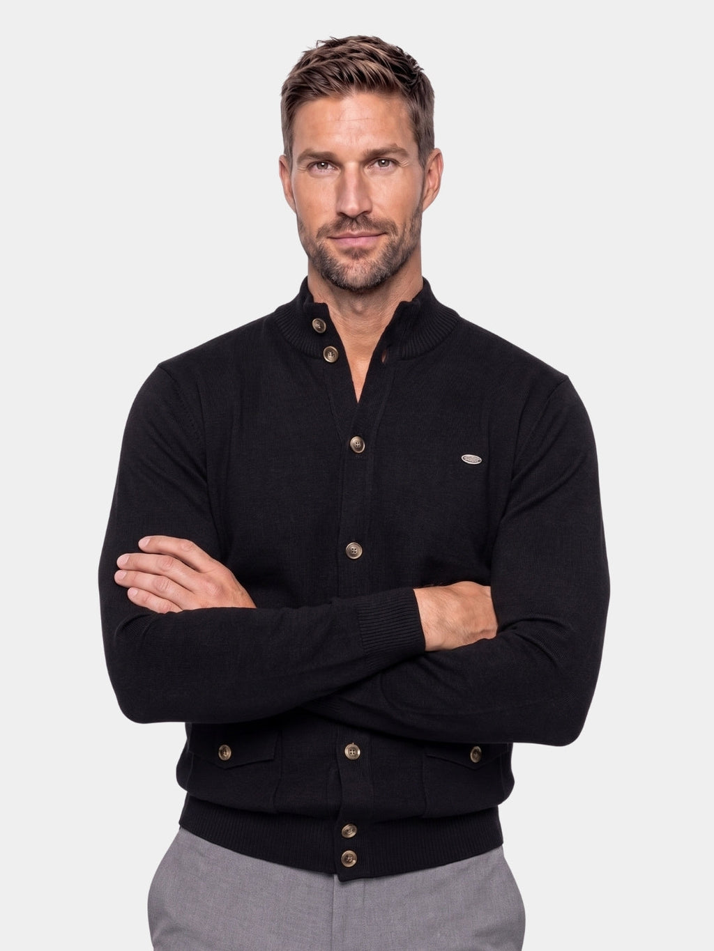 Cárdigan de Algodón con Cuello Alto Tejido - Cross & Crown
