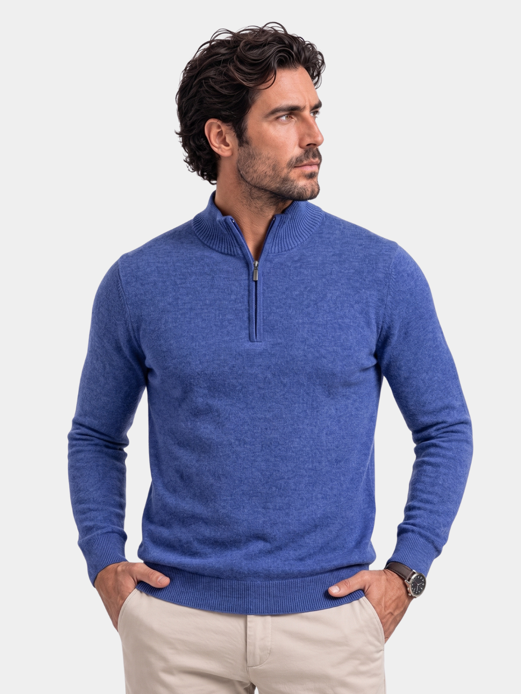 Suéter Merino de Media Cremallera - Cross & Crown