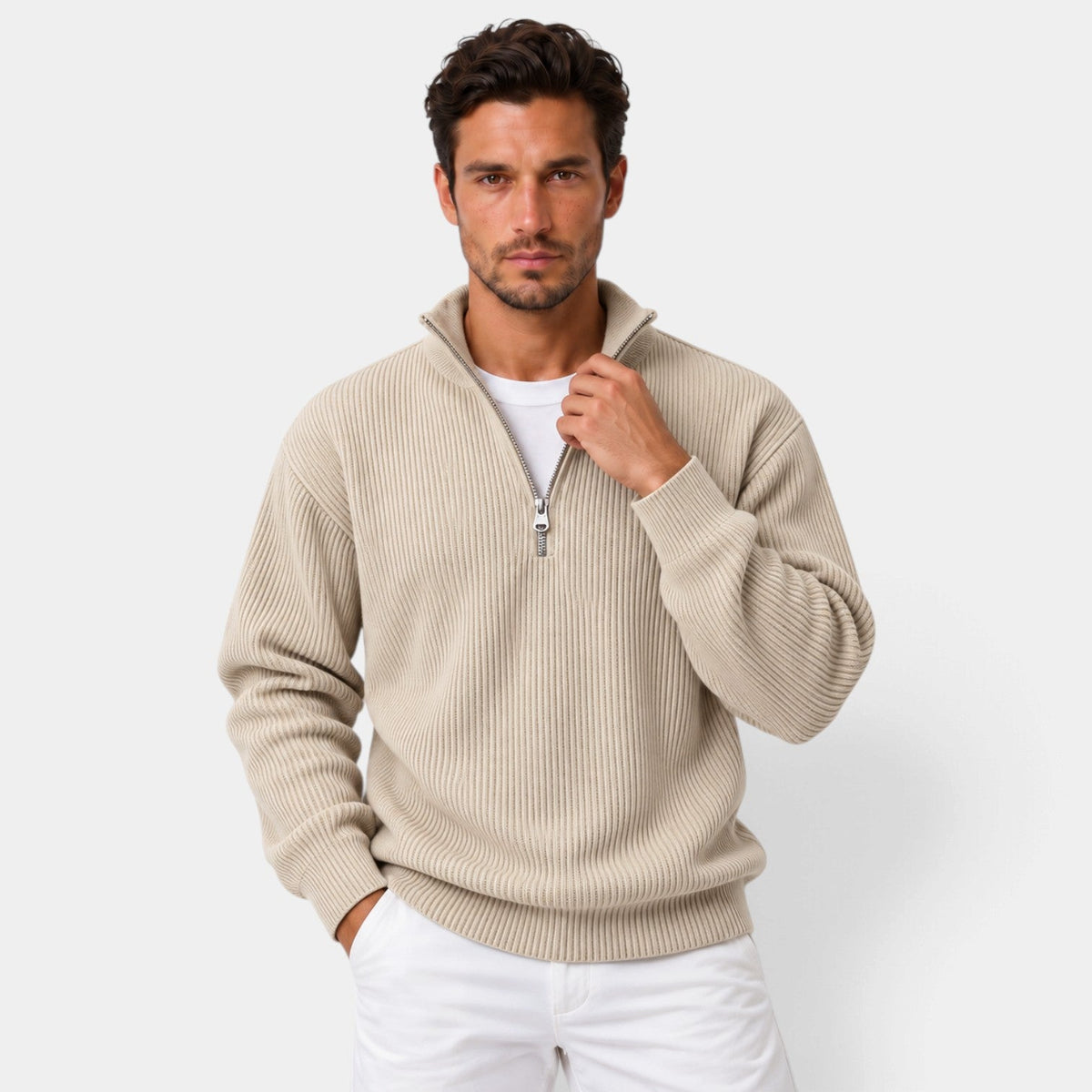 Jersey de Pana con Cremallera Ajustado para Hombre