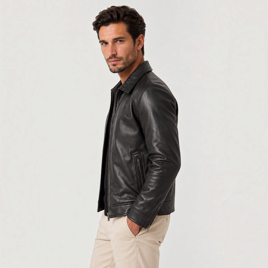 Chaqueta Hombre Efecto Piel Cremallera Corte Regular
