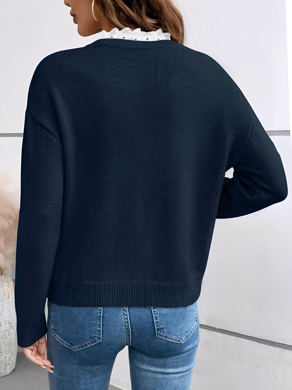 Céline | Suéter Chic con Cuello de Encaje, Toque Cachemir