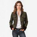 Chaqueta Acolchada Mujer Tweed Espiga con Botones Dorados