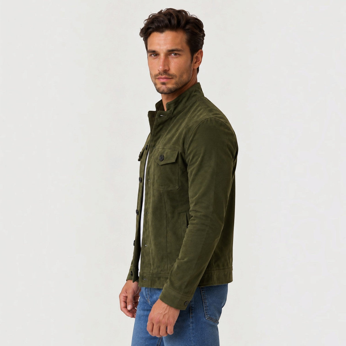 Chaqueta Hombre Efecto Ante Botones Estilo Trucker