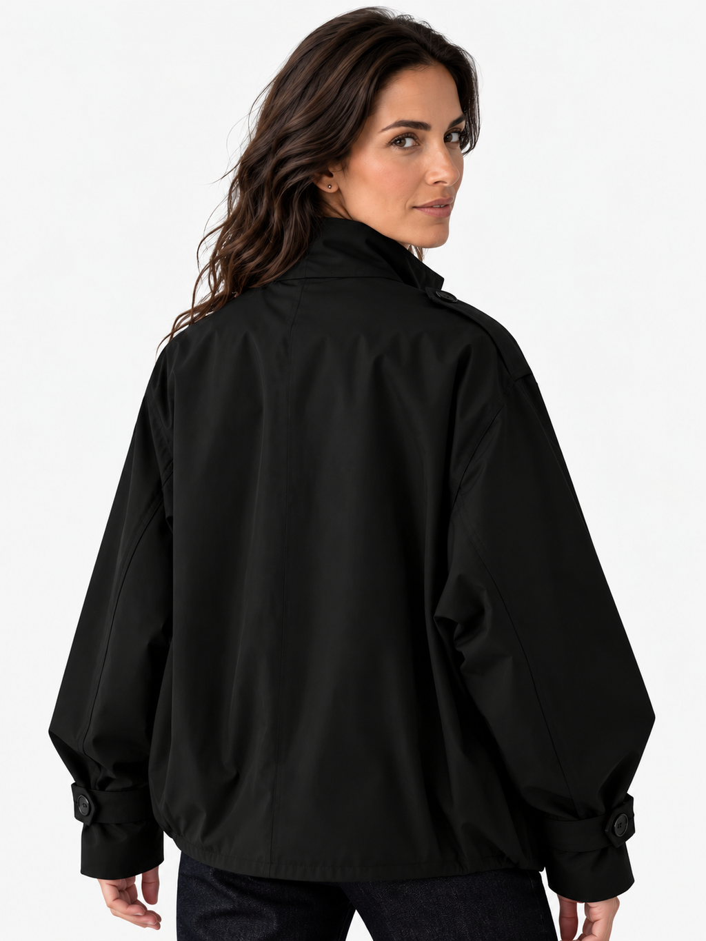 Chaqueta Mujer Trench Corta con Hebilla en el Cuello