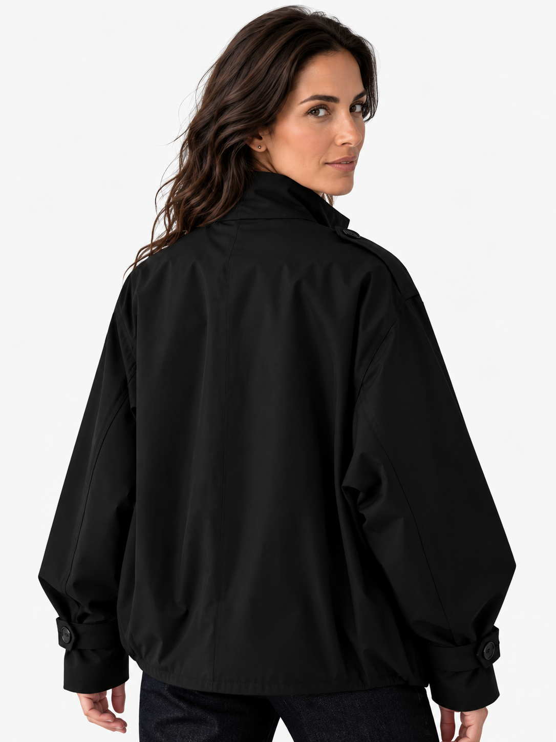 Chaqueta Mujer Trench Corta con Hebilla en el Cuello