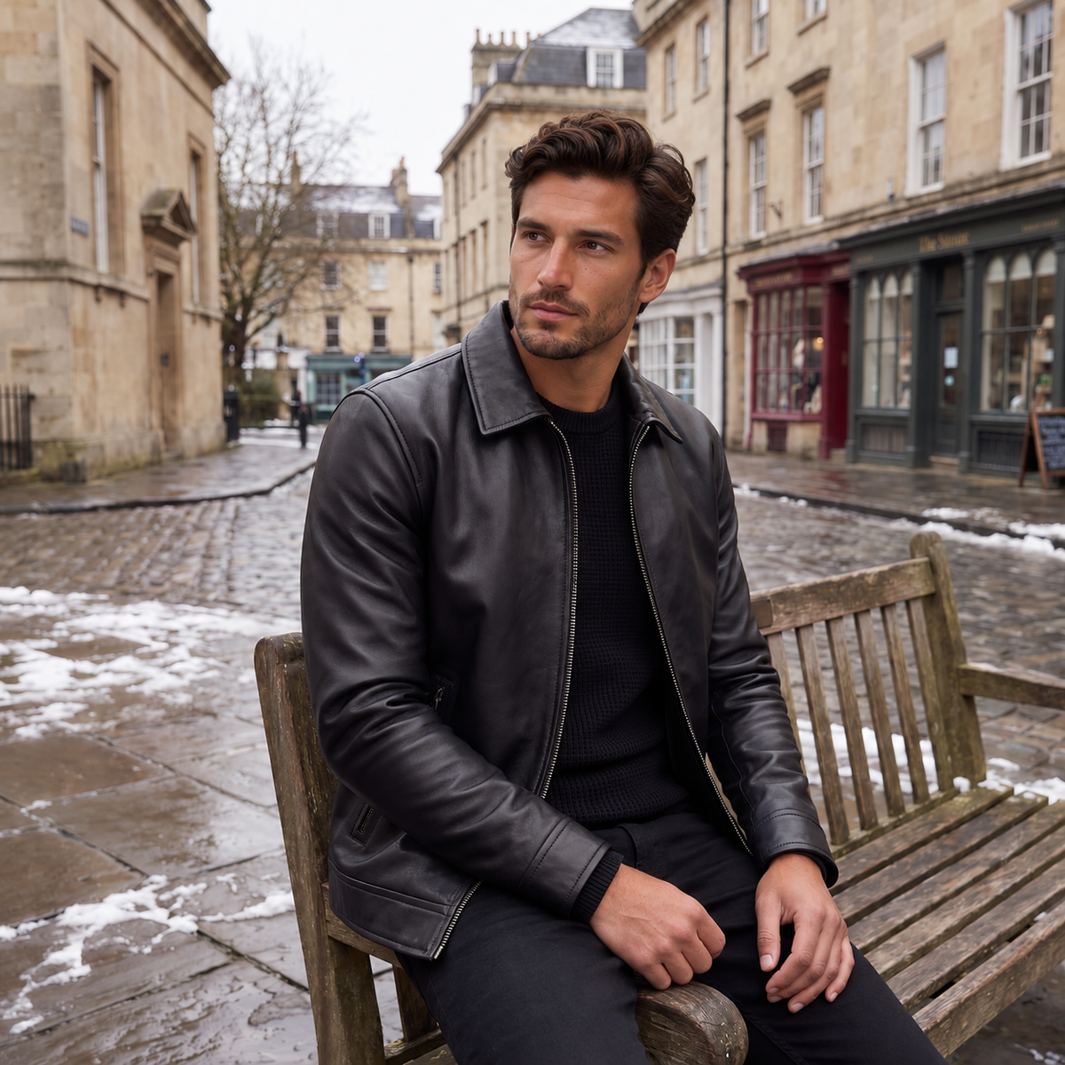 Chaqueta Hombre Efecto Piel Cremallera Corte Regular