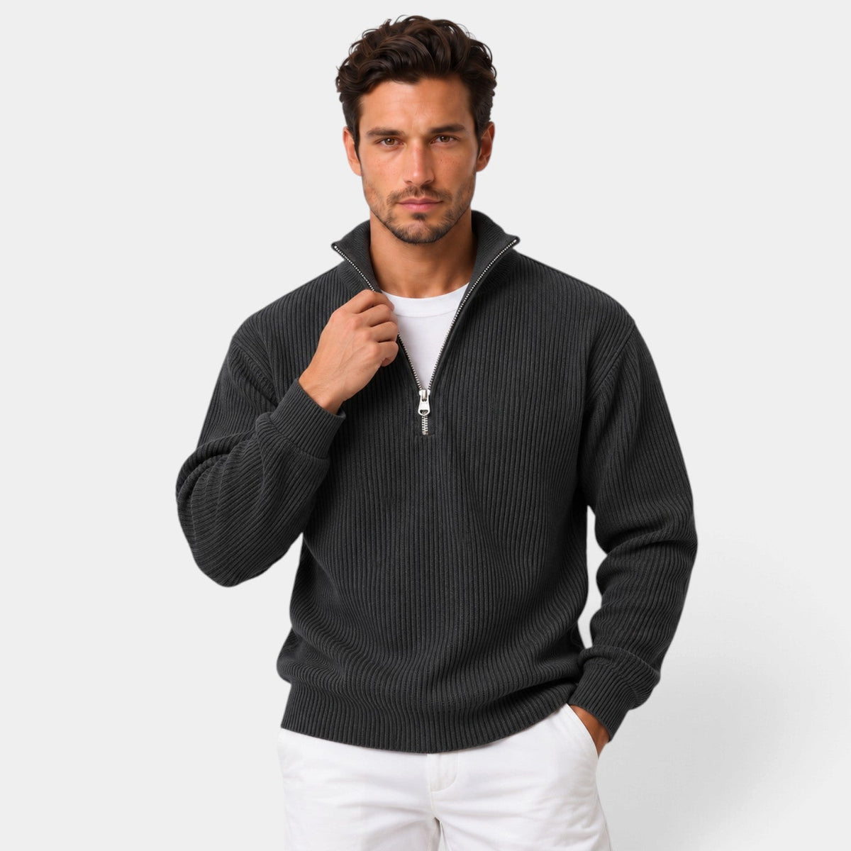 Jersey de Pana con Cremallera Ajustado para Hombre