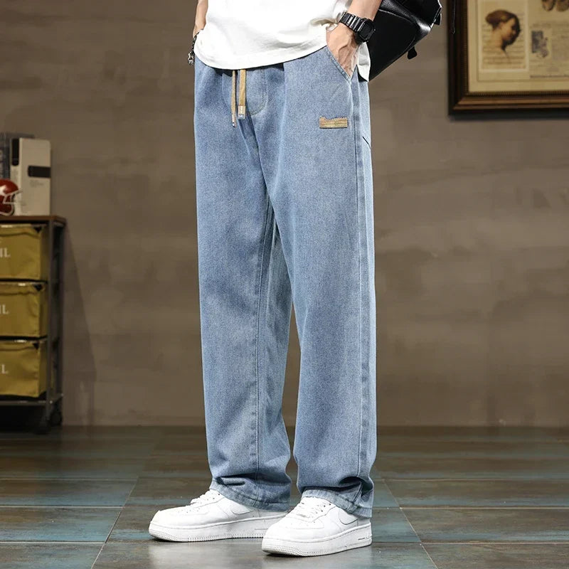 Vaqueros baggy hombre con cordón ajustable y tejido elástico