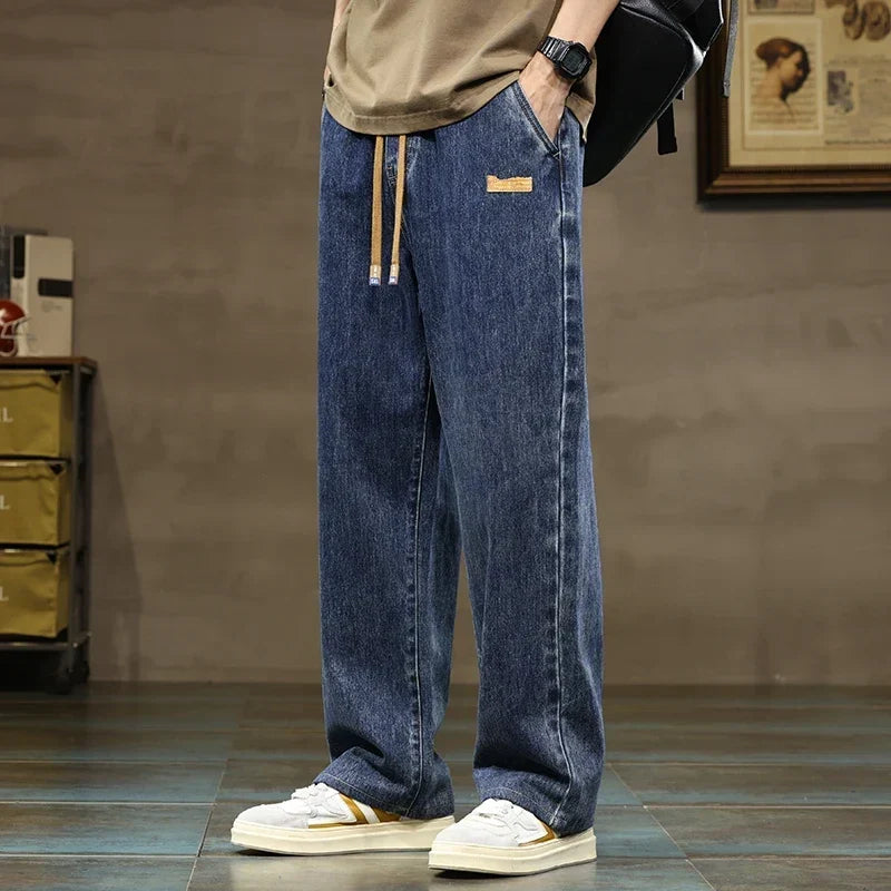 Vaqueros baggy hombre con cordón ajustable y tejido elástico