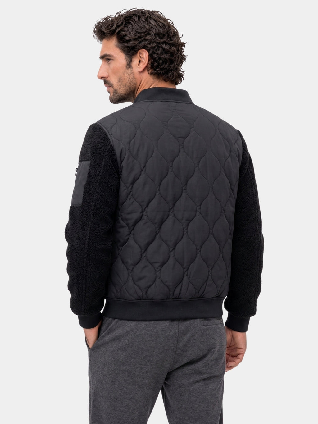 Chaqueta Bomber Acolchada con Mangas de Sherpa - Cross & Crown