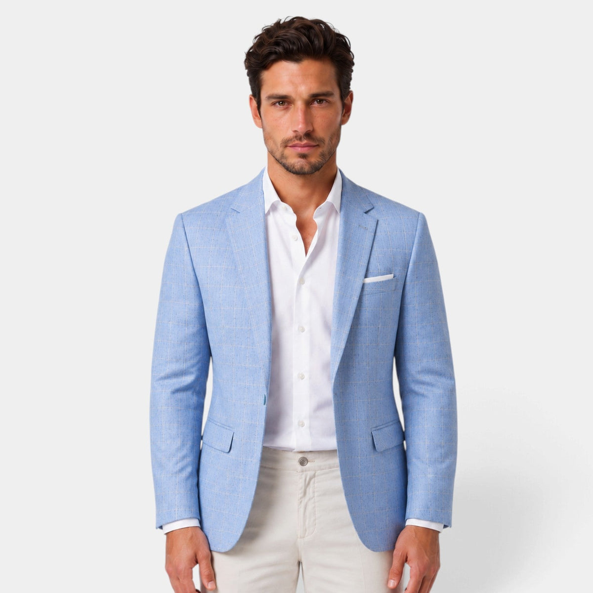 Americana Entallada de Cuadros Windowpane para Hombre