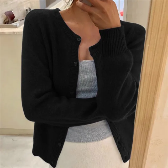 Cárdigan de Punto Mujer Suave con Botones y Cuello Redondo