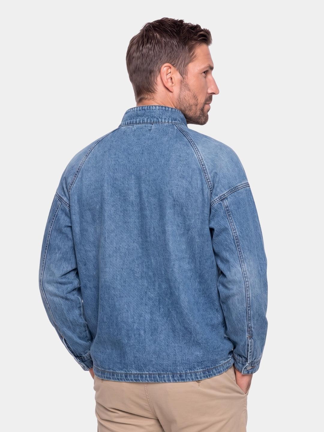Chaqueta de Mezclilla Stonewash con Cierre de Cuarto - Cross & Crown