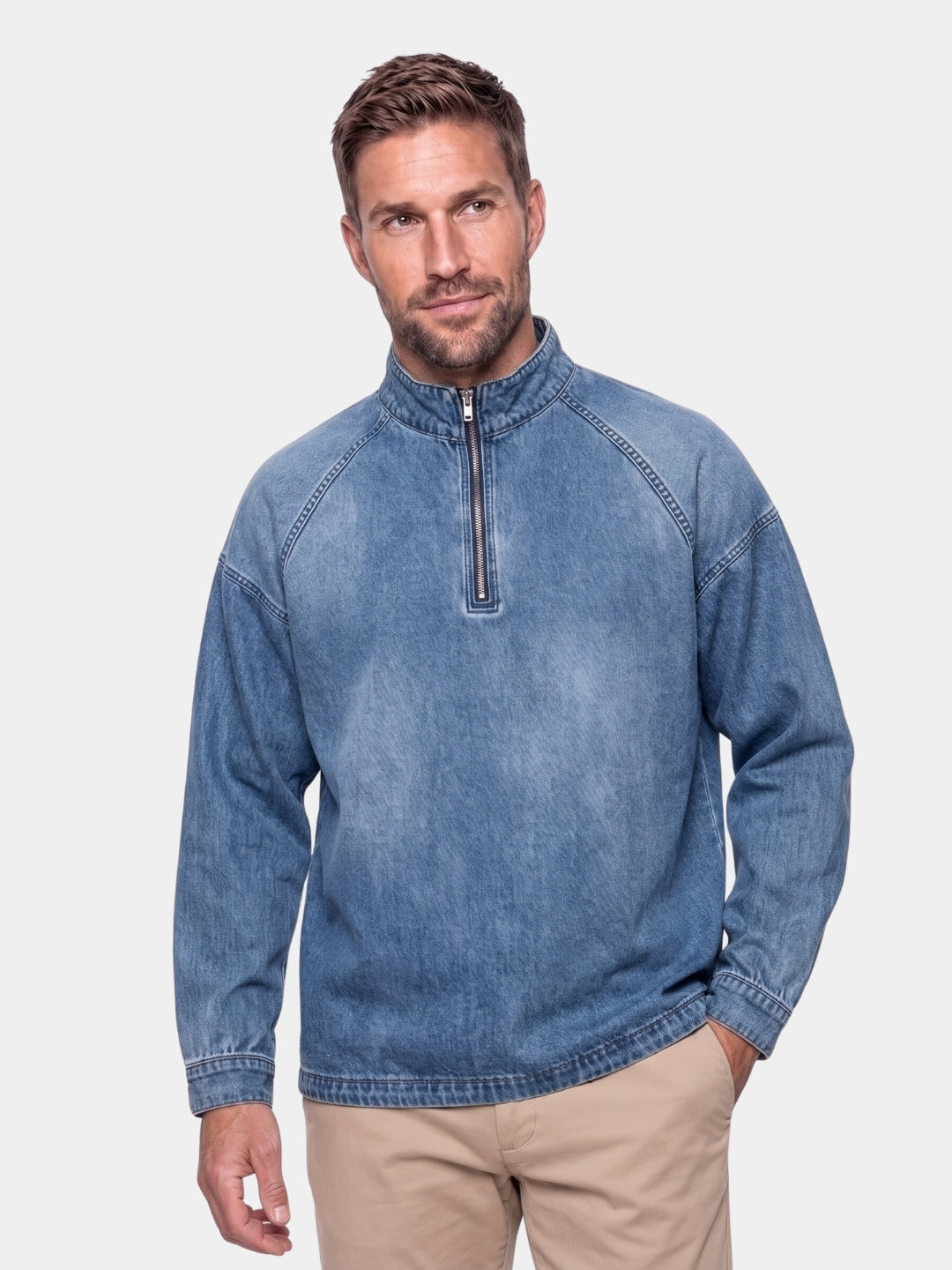 Chaqueta de Mezclilla Stonewash con Cierre de Cuarto - Cross & Crown