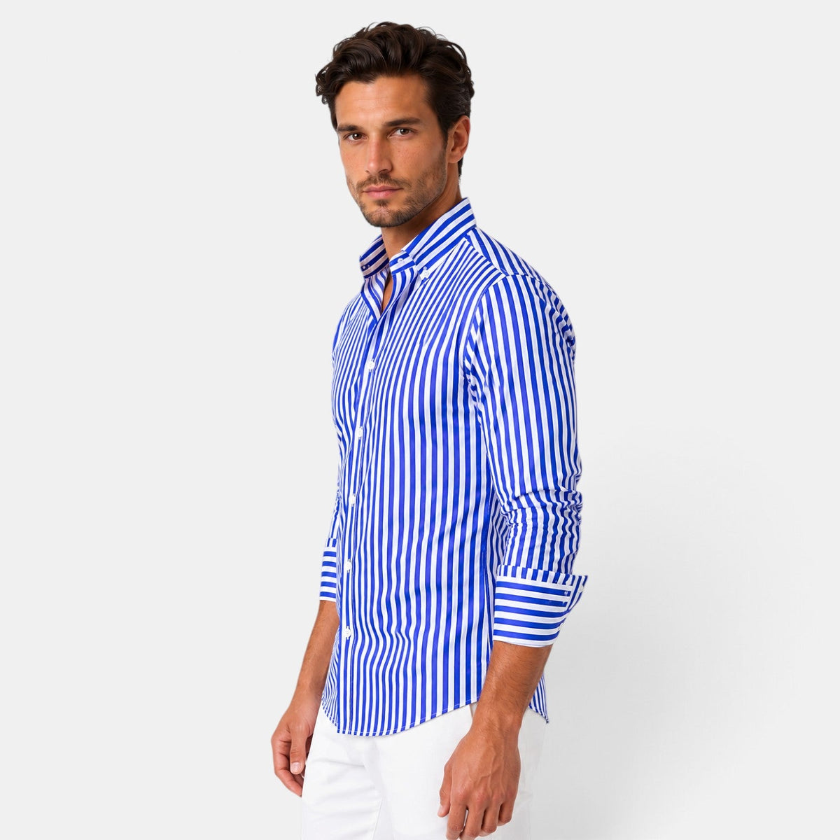 Camisa de Rayas para Hombre Manga Larga Corte Regular
