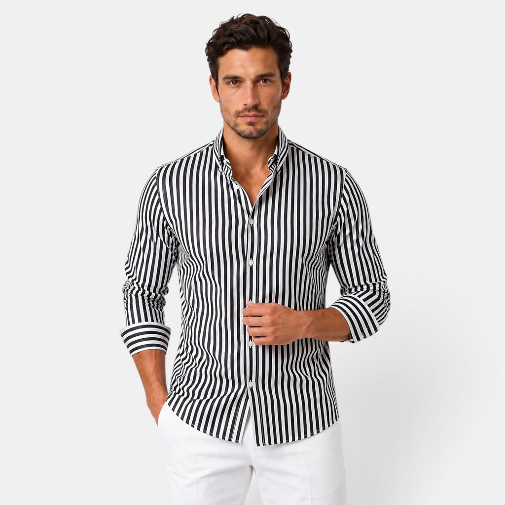 Camisa de Rayas para Hombre Manga Larga Corte Regular