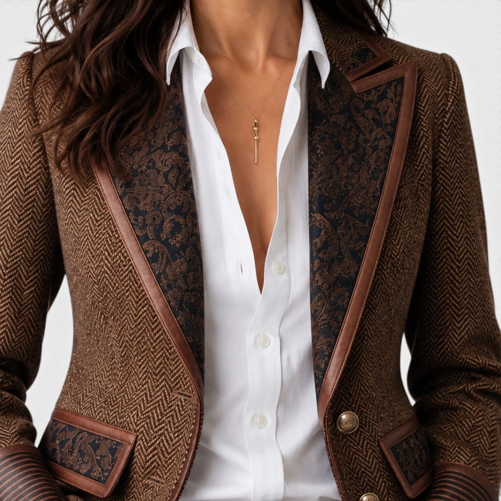 Blazer Mujer Paneles Espiga con Botones Dorados