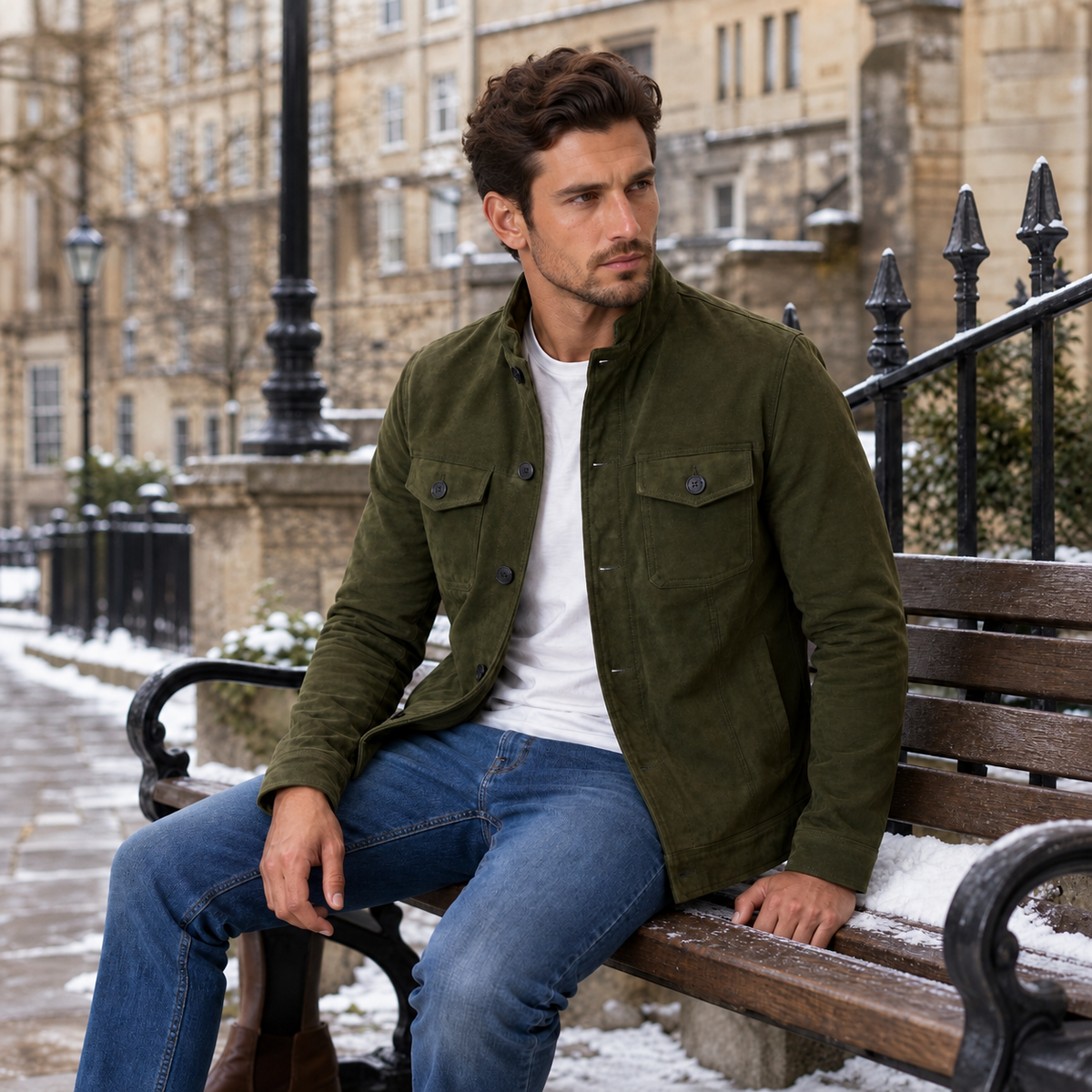 Chaqueta Hombre Efecto Ante Botones Estilo Trucker
