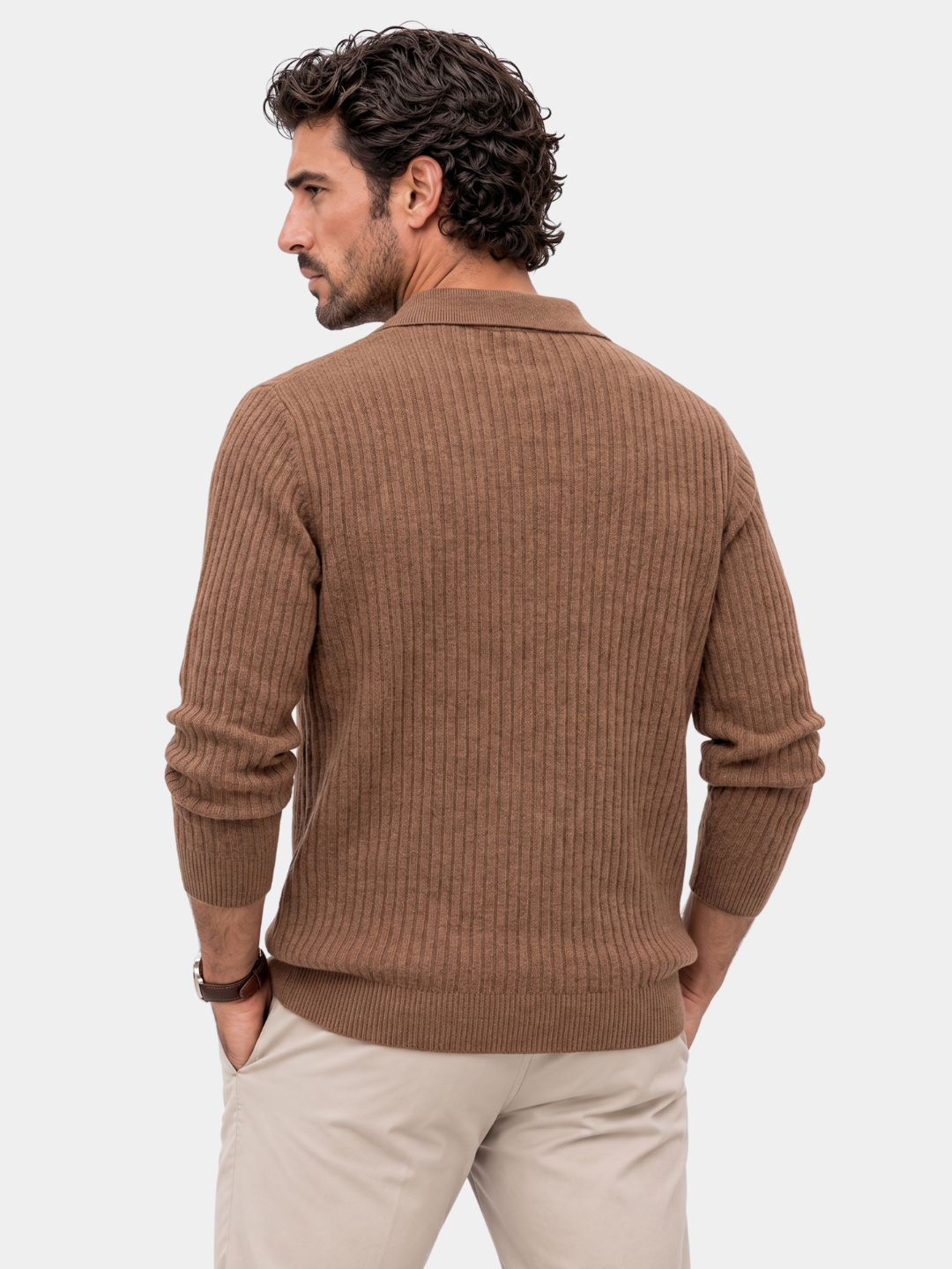 Suéter de Polo de Cuello en V Acanalado - Cross & Crown